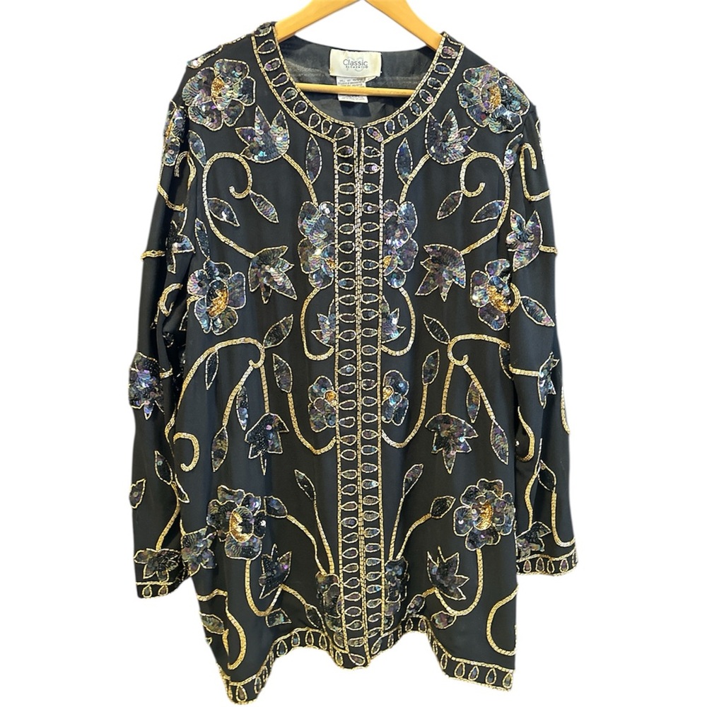 Vintage 80s/90s Black+Gold Embellished Sequins-Beaded Jacket size 20